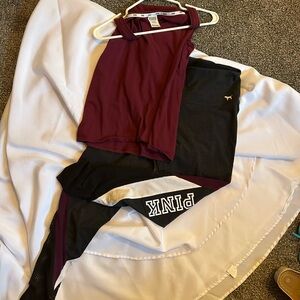 PINK Victoria's Secret Black and Dark Purple Leggings and tank